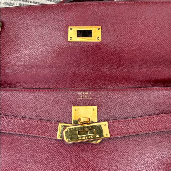 Authentic HERMES KELLY 32 Burgundy Leather courchevel Rouge Ash - Picture 4 of 16